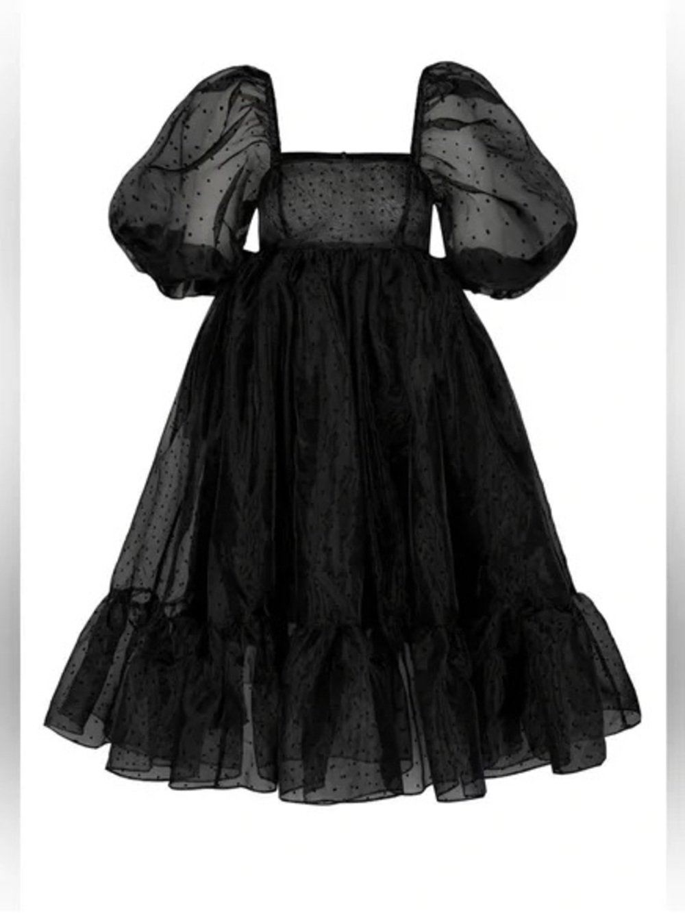 Selkie Black Caviar Midi Dress with French Puff Sleeves